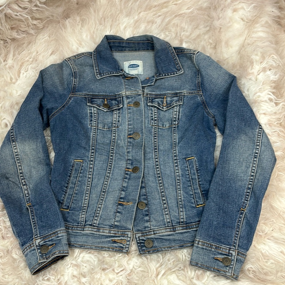 Old Navy Womens Jacket Size XS Blue Denim Dark Wash Long Sleeves Button Up